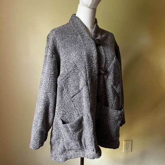 Vintage Su-Zen 100% Wool Oversized Coat Jacketโ One Size Gray Black Minimalist - Picture 7 of 8